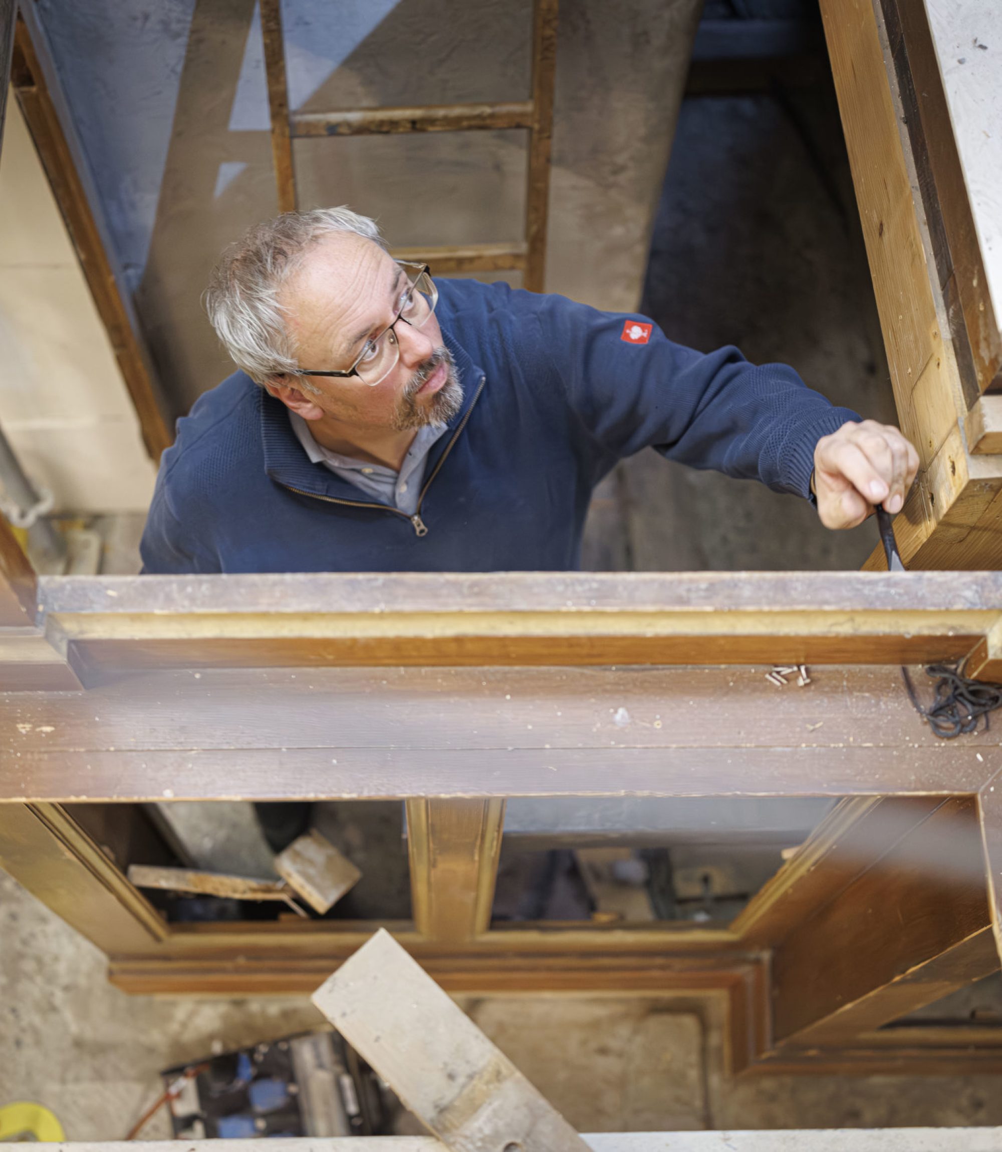Démontage avec Dirk Eule - projet du nouvel orgue à Compesières à Bardonnex, ce mardi 26 novembre 2024.